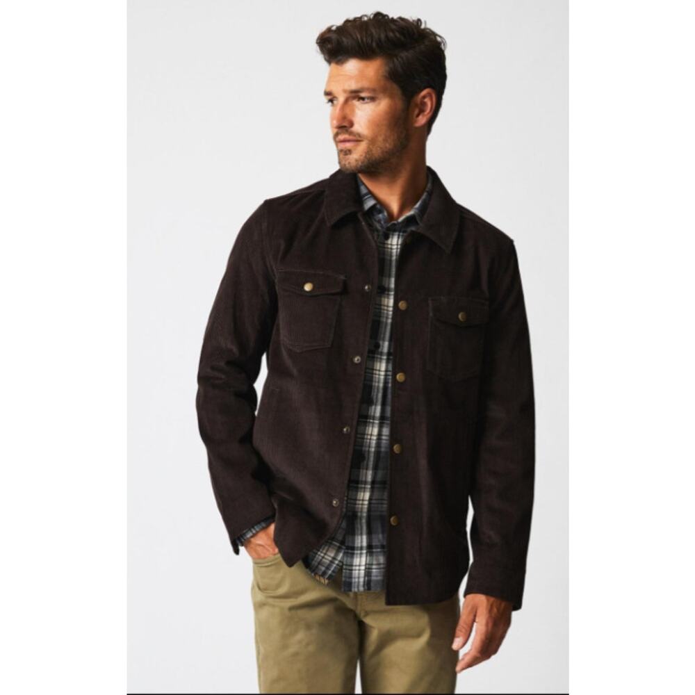Billy Reid Corduroy Mo Shirt Jacket Men's M Brown Casual Brass Buttons Pockets